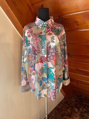 NWOT Cherry Betty Boho Paisley Floral Print Collared Maximalist Blouse sz 2XL